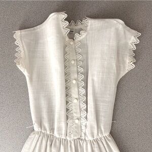 Vintage Toni Todd White Eyelet Lace Trim Button-Down Dress